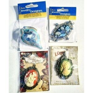 Pendant Lot Darice Blue Moon Acrylic Silver Zinc Victorian Style Jewelry Making